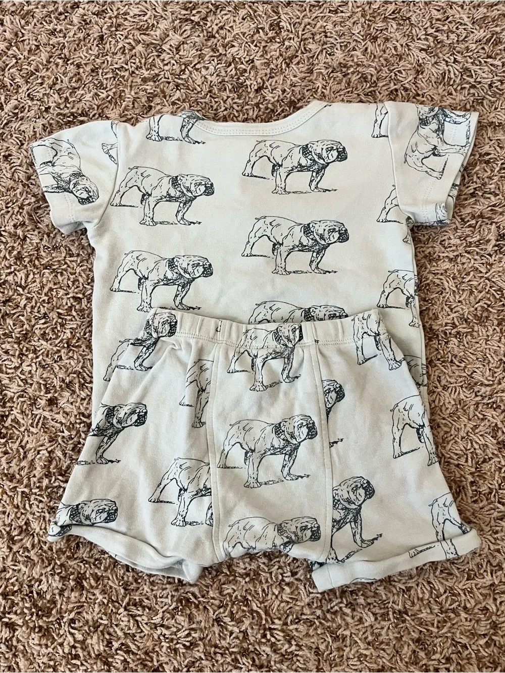 Kate Quinn bulldog print set Henley tee and shorts organic cotton